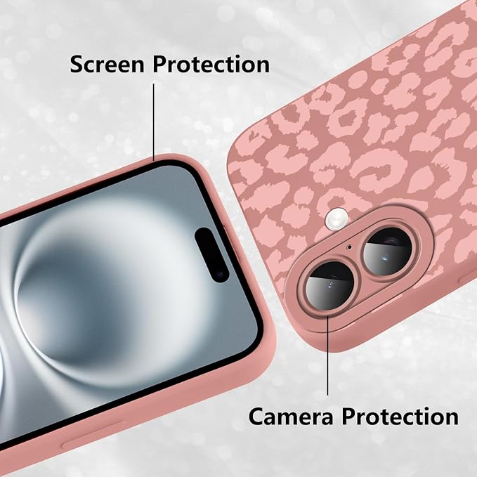 Cute Pink Cheetah Print Phone Case for iPhone 16 6.1" | Aesthetic Leopard Pattern Design Cover Full Camera Lens Protective Shockproof Soft Slim TPU Funda for Women Girls - Image 5