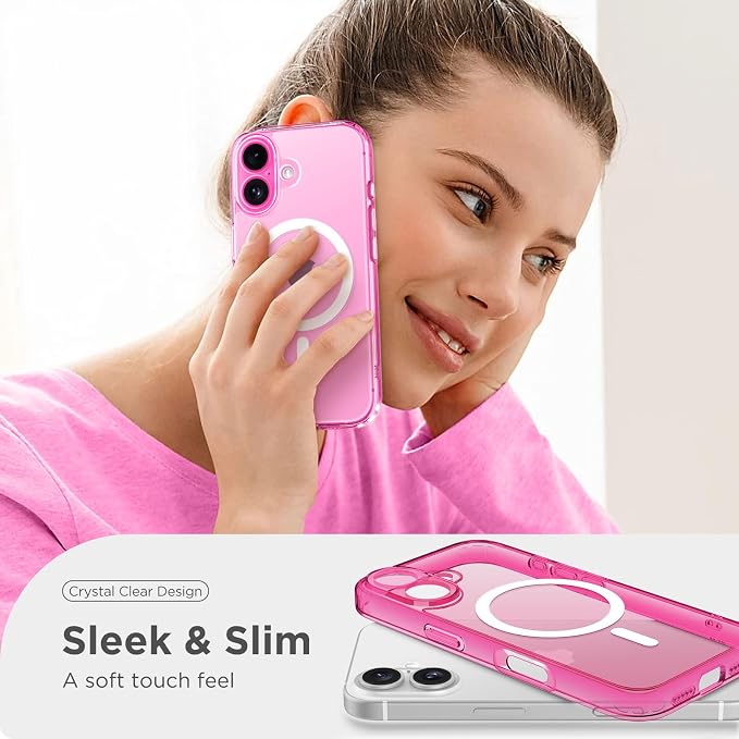 CAPRARO for iPhone 16 Case, Compatible with MagSafe | Upgraded [Full Camera Protection] Protective Translucent Matte Women Girl Magnetic Phone Case Cover, Clear Neon - Image 8