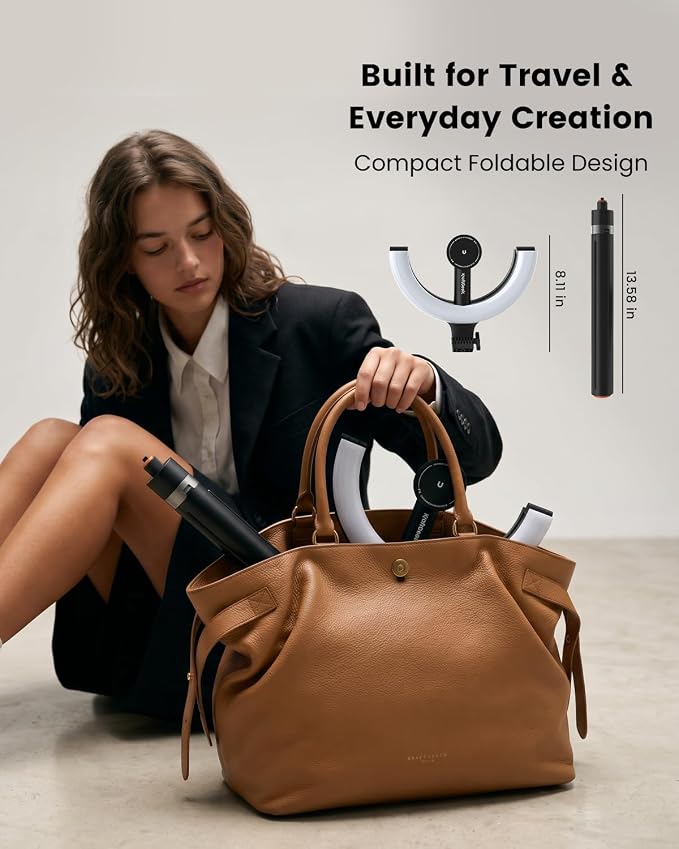 KraftGeek Ring Light with Stand, Magnetic Phone Tripod with Light | 5000mAh Rechargeable 10.2" LED Ring Light, Portable Foldable Design, Auto-Open Tripod, Up to 76" Height, Up to 10H Runtime - Image 5