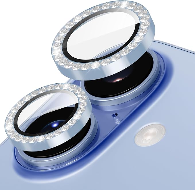 Suoman for iPhone 17 Camera Lens Protector, Glitter Diamond Individual Metal Tempered Glass Camera Lens Cover [Strong-Adhesion][Does not Affect Night Shots] -Blue by Suoman