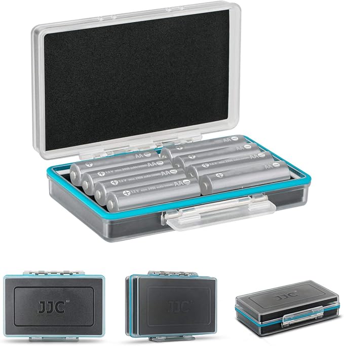 JJC AA Battery Case Storage Holder Organizer for 8 Double A/14500 Batteries | Water-Resistant & Shockproof Anti-Lost Hard PC Shell Battery Storage Container Box, Molded EVA Interior, Portable by JJC