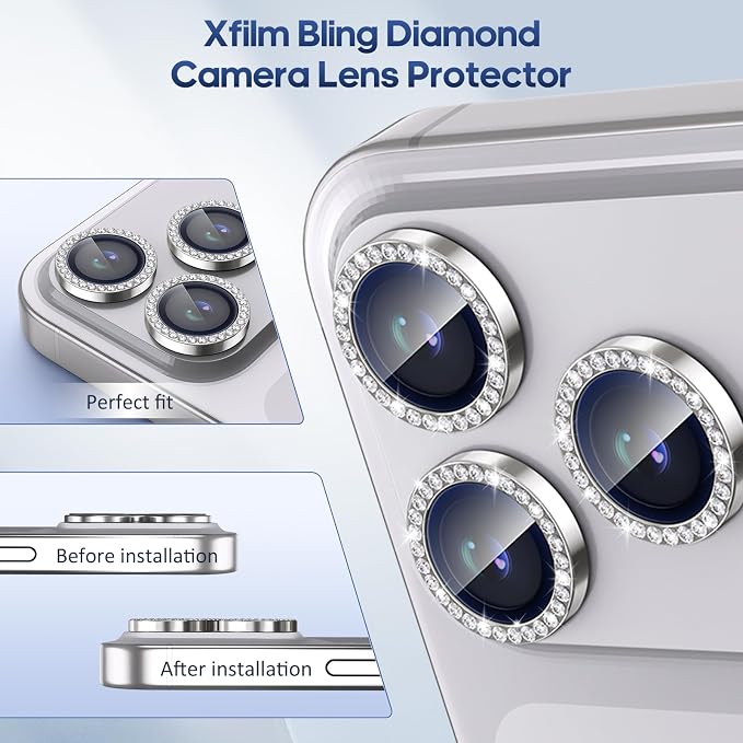 iPhone 17 Pro/17 Pro Max Camera Lens Protector Bling Diamond, Silver | Individual Metal, 9H Hardness, Scratch Resistant, Shockproof, Drop Protection, Case Friendly, Stylish Accessories - Image 5