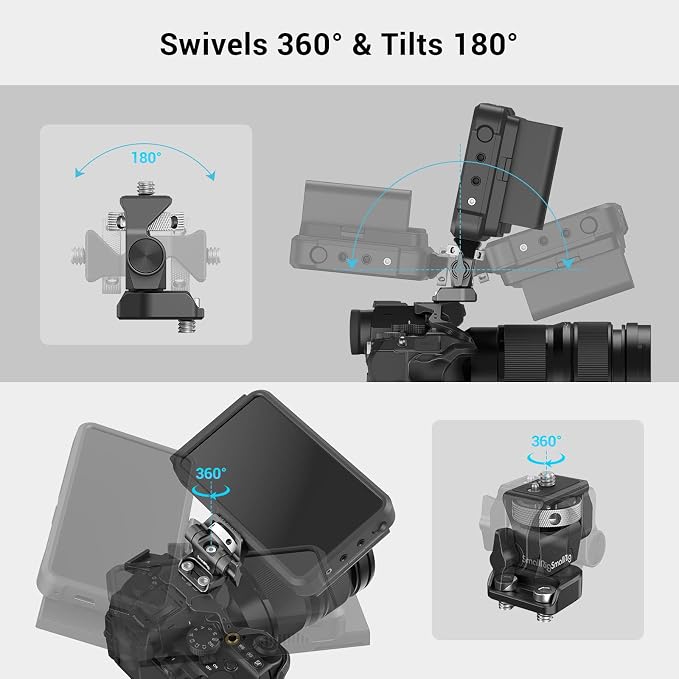 SmallRig Monitor Mount Swivel 360° and Tilt 180° Adjustable Bracket with 1/4"- 20 Screws for 5" and 7" Monitor - Image 3