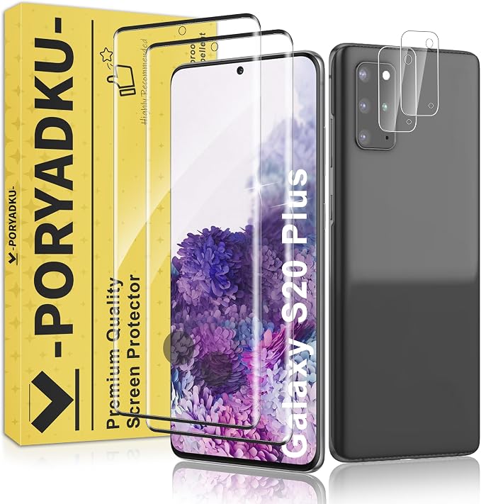 2+2 Pack for Samsung Galaxy S20 Plus Screen Protector and Camera Protector | Fingerprint Support, Case Friendly, Bubble-Free, 9H Hardness, HD Clear Glass, Scratch-resistant by JavoYion