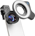 Upgraded Professional Macro Lens for Smartphone with Ring Light, HB100U Macro Photography Lens, Aluminum Phone Camera Lens Kit with Universal Clip. Phone Lens Attachment Fit for iPhone/Android Phone by Evileye