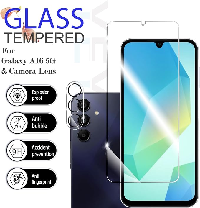 Screen Protector for Samsung Galaxy A16, [2+2 Pack] Tempered Glass for Galaxy A16 5G & Camera Lens Protectors[Ultrasonic Fingerprint Unlock] [Case Friendly] [Bubble-Free] - Image 2