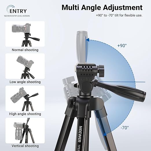 NEEWER Entry Level Version Tripod for Cell Phone & Camera, Metal Lightweight Portable Travel Stand with Cold Shoe Cellphone Holder Mount Compatible with iPhone for Video Recording Filming, TP53 - Image 2