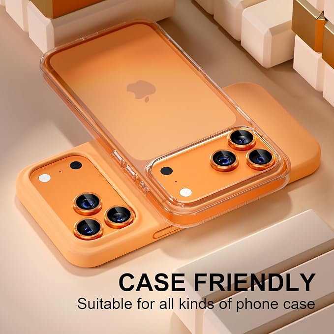 Misea Compatible for iPhone 17 Pro/iPhone 17 Pro Max Camera Lens Protector | 9H Tempered Glass Ultra HD Bling Camera Screen Protector Cover Metal Individual Ring Decoration Accessories, Orange - Image 5