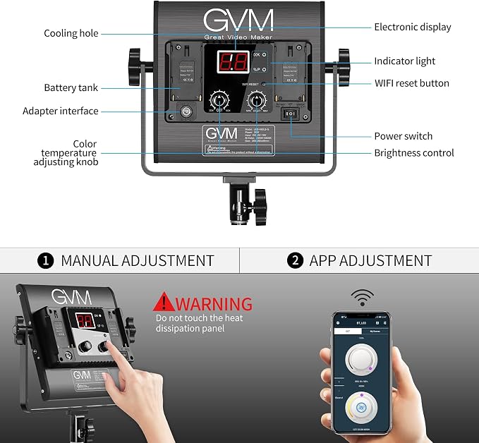 GVM 2 Pack LED Video Lighting Kits with APP Control, Bi-Color Variable 2300K~6800K with Digital Display Brightness of 10~100% for Video Photography, CRI97+ TLCI97 Led Video Light Panel +Barndoor - Image 3