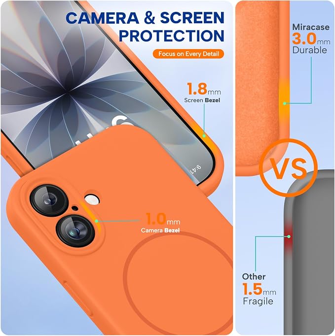 Miracase Silicone & Magnetic for iPhone 17 Case, Sunset Orange | Compatible with MagSafe, Silicone Camera Control Cover, Soft Microfiber Lining, Shockproof Drop Protection Phone Case for 17 - Image 3