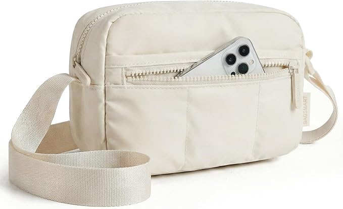 BAGSMART 2 in 1 Small Puffy Camera Sling Bag, Beige | Mirrorless Crossbody Photography Camera Case for Photographers, Camera Shoulder Bag by BAGSMART
