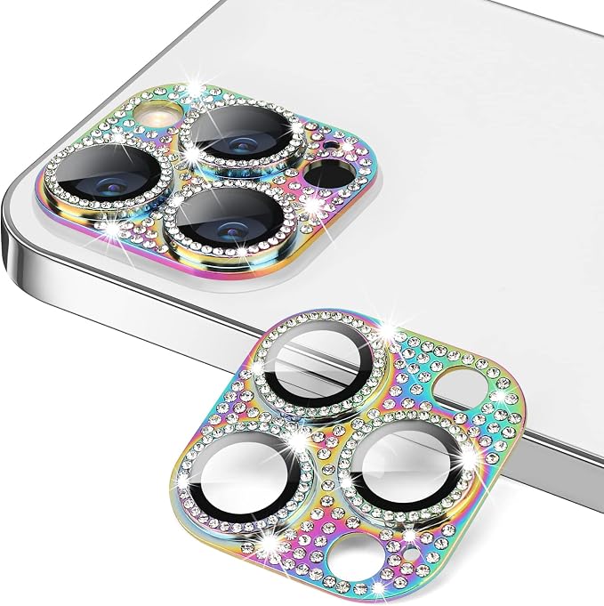 Compatible with iPhone 12 Pro Max Camera Lens Protector, Bling 3D Rhinestone Diamond 9H Tempered Glass Camera Cover Anti Scratch Shockproof Lens Screen Full Protective Cover by Hsefo