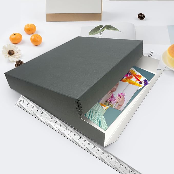 Lineco Drop Front Archival Storage Box, 17.75x22.75x3 in, Gray, 2 Pack | Acid-Free with Metal Edge, Preserves Picture Longevity, Organize Photos, Newspapers, Prints, Documents, Crafts, DIY - Image 3