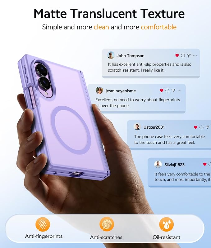 FNTCASE for Samsung Galaxy Z Fold 8 Case, Fit for Magsafe, Hinge Protection | Screen Protector, Translucent Matte Magnetic Back, 18FT Military Grade Drop Proof, Protective Phone Cover, Light Purple - Image 6