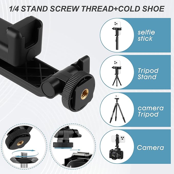 Universal Cell Phone Tripod Mount Adapter, Camera Hot Shoe Phone Holder Clamp with 360 Rotation Bracket 1/4" Screw Hole for Canon Nikon Sony DSLR iPhone Android - Image 5