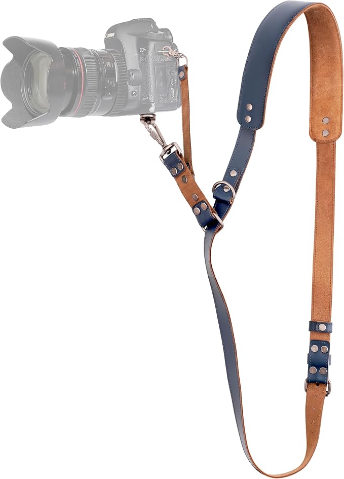 Padwa Lifestyle Blue Single Camera Harness Strap for One Camera - Professional Single Full Grain Leather Camera Harness,Quick Release Gear DSLR Camera Straps for Photographers by PadwaLifestyleCameraStrap