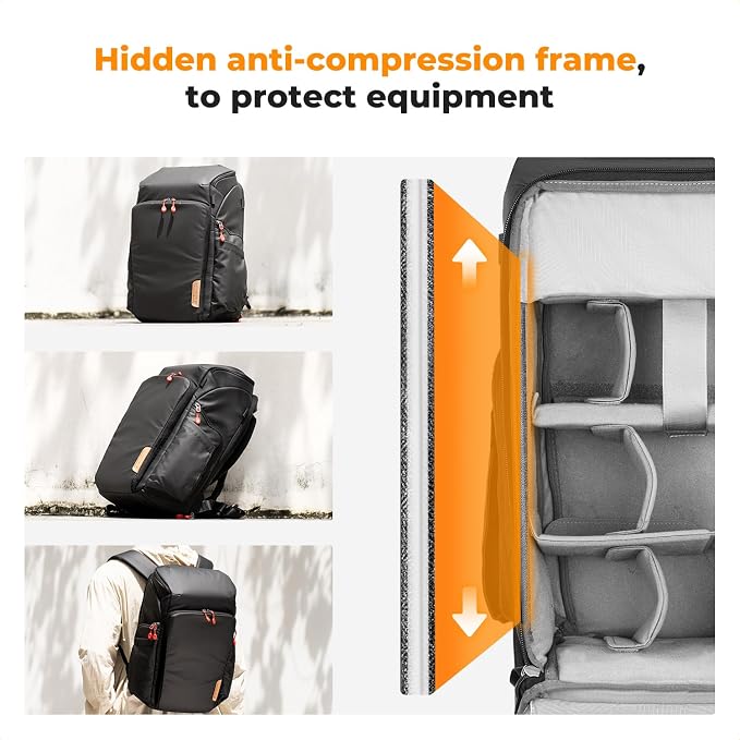 K&F CONCEPT Camera Backpack, 22L Expandable Camera Bag with Rain Cover | with Tripod Holder & 15.6in Laptop Compartment, Quick Access & Water Resistant for Canon/Nikon/Sony/DJI/DSLR Mirrorless, B06 - Image 4