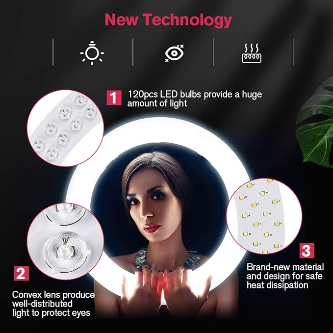 18 inch LED Ring Light with Tripod Stand Dimmable Makeup Selfie Ring Light for Studio Portrait YouTube Vlog Video Shooting with Carrying Bag and Remote Controller, CRI 90 - Image 6