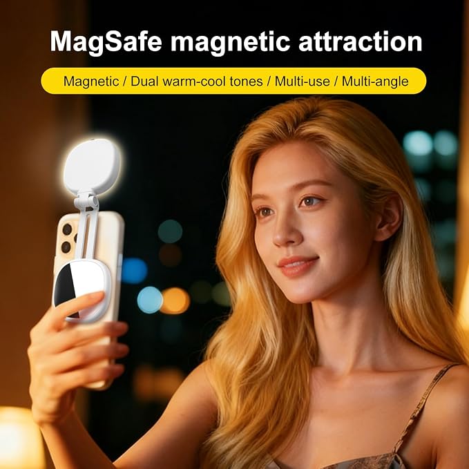 Selfie Light, 3-in-1 Magnetic Selfie for iPhone with Mirror, Foldable Portable Phone, Dual Color Temperature 360° Rotation Video Light for Makeup, Live Streaming, Vlogging - Image 6
