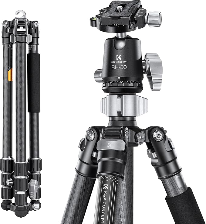 K&F Concept X-Series 68" Carbon Fiber Camera Tripod | Professional Photography Tripod, 30mm Metal Ball Head, Load Capacity 26.4lbs, Indoor Outdoor Use,X254C4+BH-30L by KFCONCEPT