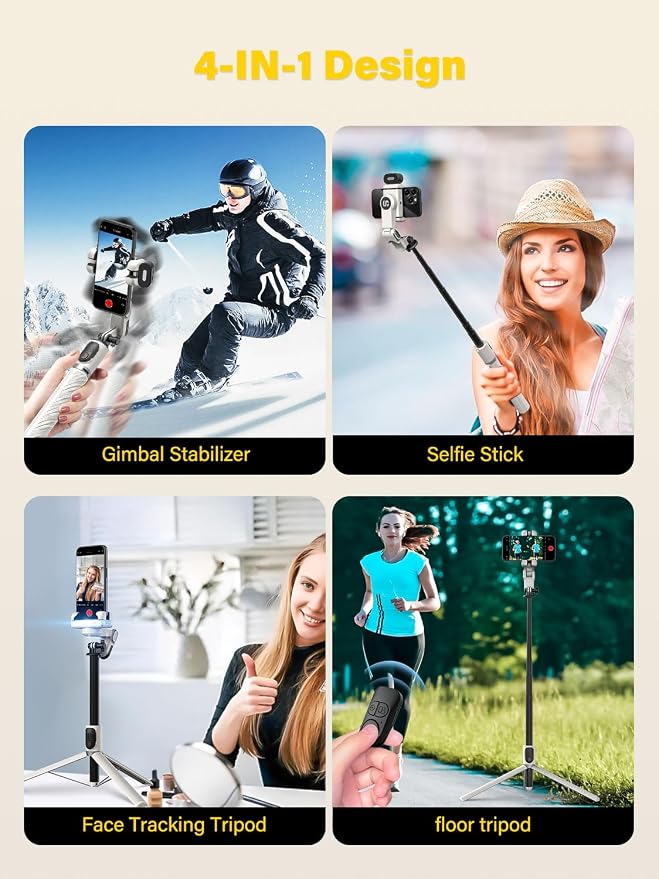 AOCHUAN M2PRO White Smartphone Gimbal Stabilizer, 4-in-1 Phone Stabilizer | No App Required Face Tracking, 108cm Extension Rod with RGB Fill Light, for iPhone & Android, Selfie, Travel, Daily Recording - Image 3