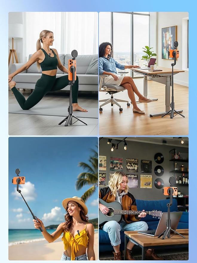 USKEYVISION Vlogging Kit, Content Creator Essentials w/Light & Lavalier Mic | Magnetic Selfie Stick Tripod for iPhone with Light, Vlogging Microphone for Content Creators, Youtube Recording(SPT-02Combol) - Image 9