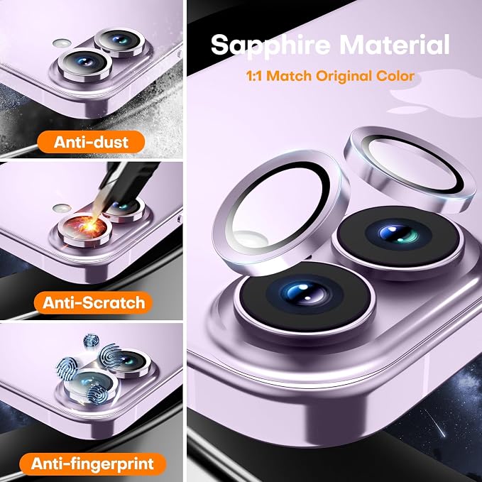 Camera Lens Protector for iPhone 17/16/16 Plus- Lavender | 9H Tempered Glass, Metal Individual Camera Cover, Accessories, Anti-drop, Case Friendly, HD Clear, Anti-Scratch - Image 3