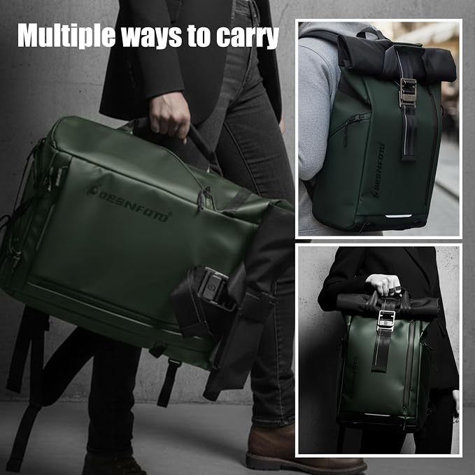 Camera Backpack, Waterproof Travel Camera Bag for Photographer Expandable Roll Top Photography Case for DSLR SLR Mirrorless Camera Fit up to 15.6 inch Laptop with Rain Cover - Image 5