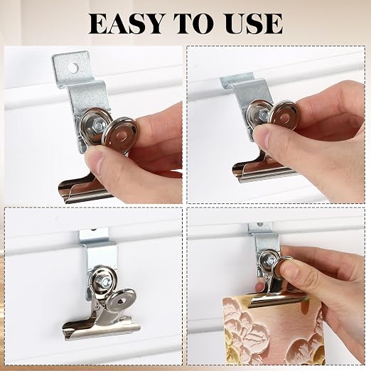 Duraaamo 12 Pack Chrome Slatwall Clips 2 Inch Wall Mounted Slatwall Display Hooks Hangers Slatwalls Storage Clips Accessories for Clothing Photo Frame Painting Arts Center Commercial Display (Silver) - Image 4