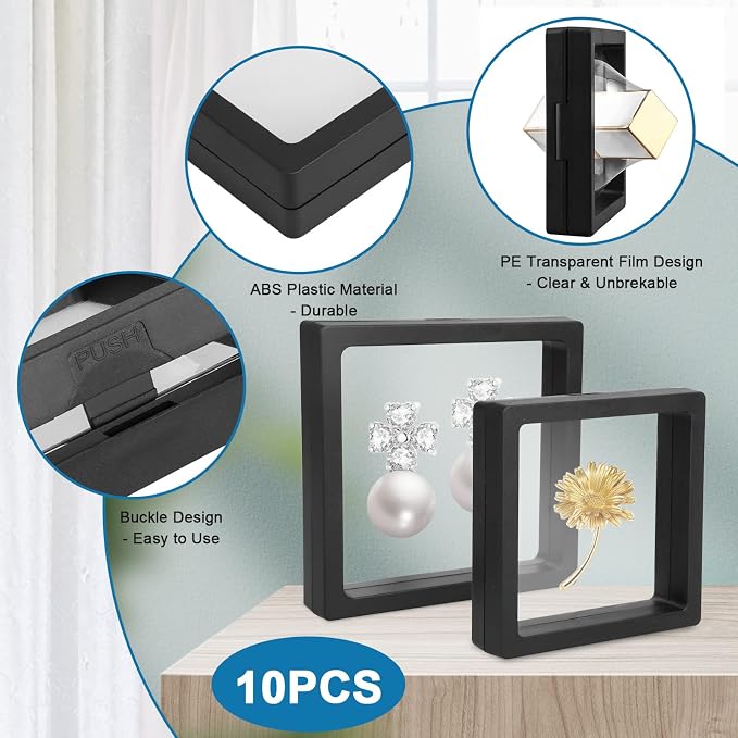 Linkstyle 10PCS 3D Floating Frame Display Stand, Transparent PE Floating Display Case, Challenge Coins Specimen Medallions Jewelry Storage Box Suspension Frame - Image 4