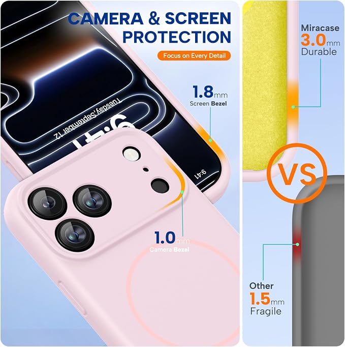 Miracase Magnetic for iPhone 17 Pro Case, Silicone, Sand Pink | Compatible with MagSafe, Soft Microfiber Lining,Shockproof Drop Protection Phone Case for 17 Pro - Image 2