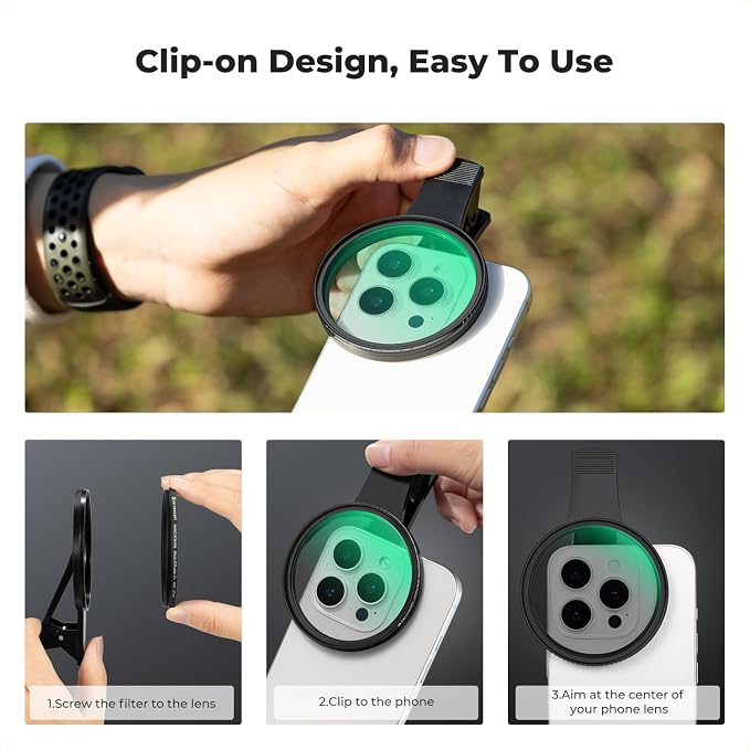 K&F CONCEPT 67mm Clip-on Black Diffusion 1/4 Phone Camera Lens Filter Kit | Mist Cinematic Effect Filter Compatible with iPhone 16 15 14 13 12 11, for Video/Vlog/Portrait Photography, FP101 - Image 7