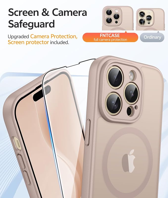 FNTCASE for iPhone 14 Pro Max Case, Fit for Magsafe, Glass Screen Protector | Full Camera Protection, Translucent Matte, 14FT Military Grade Drop Proof, Shockproof Protective Phone Cover, Desert Gold - Image 4