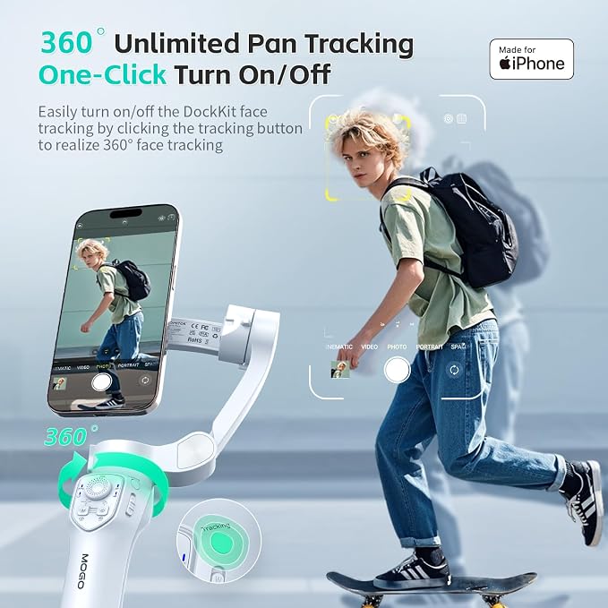 COMITOK Only for iPhone, MOGO [Apple MFi Certified] Gimbal Stabilizer for iPhone Stabilizer for Video Recording, Native Camera Control by Remote & Apple Watch, Background Mode Tracking in iOS26 - Image 6