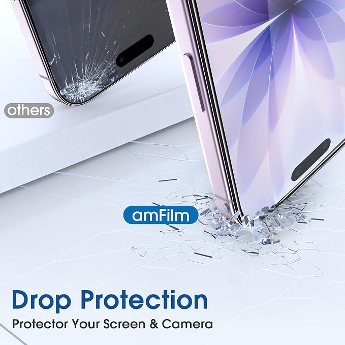 amFilm OneTouch for iPhone 17 Screen Protector 6.3'' Tempered Glass | Auto-Alignment, 30s Install, Bubble Free, Scratch & Drop Protection, HD Clear, Camera Lens Protector, 2+2 Pack (17-6.3'') - Image 5
