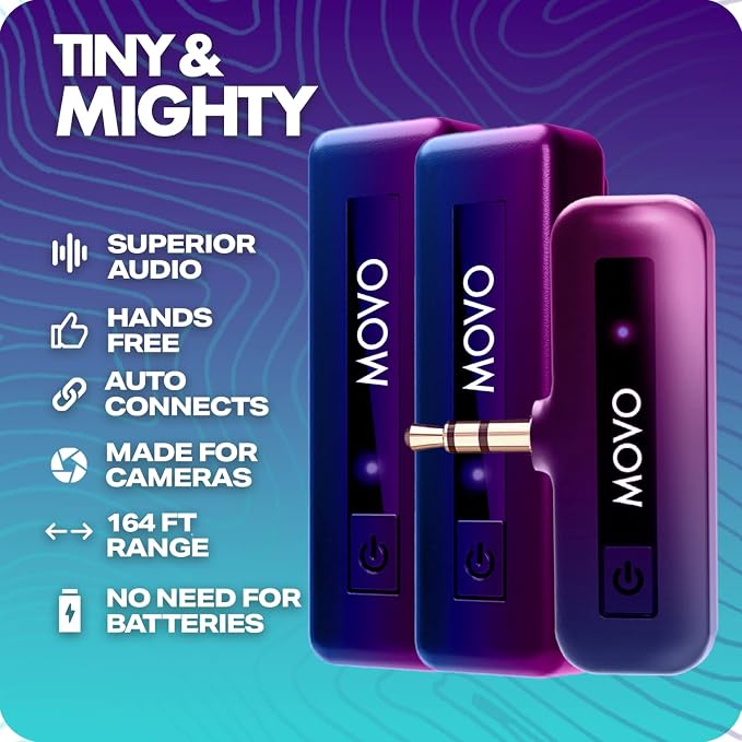 Movo Mini-Duo Wireless Microphones for Cameras, Wireless Camera Mini Mic - 3.5mm Lapel Microhone for Sony, Canon, and Nikon DSLR - 2.4Ghz Transmitter - Image 3