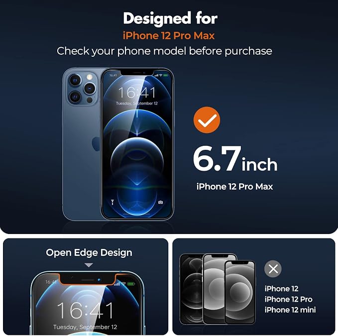 UNBREAKcable Privacy Screen Protector for iPhone 12 Pro Max, 2-Pack | True 28° Anti-Spy, Shatterproof Tempered Glass, 9H Hardness, Easy Install, Bubble-Free, Anti-Scratch, Case Friendly - Image 2