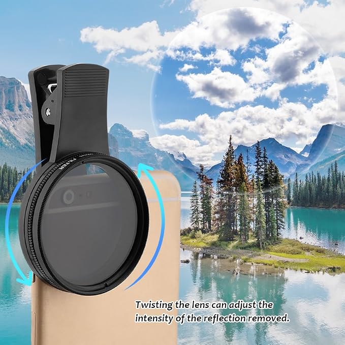 52mm Polari/zed Camera Lens Phone Universal CPL Filter Clip Kit, Portable Phone Polarizing Lens Filter for Cell Phones Camera Assistant Len and Effects Filters(Black) - Image 4