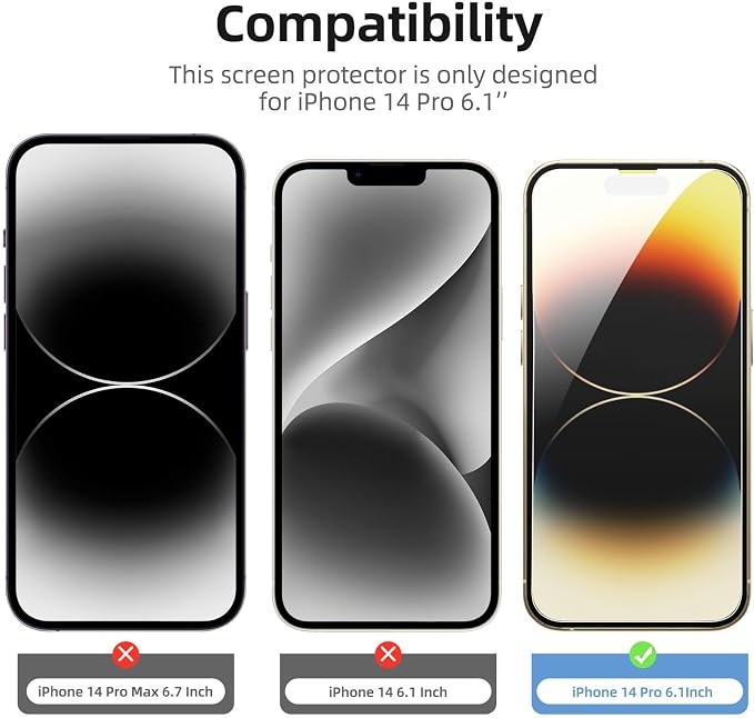 NEW'C 3x for iPhone 14 Pro Screen Protector (6.1 inches)+ 3x Camera Lens Protector, Sensor Protection + Dust Plug - Case Friendly Tempered Glass Film, Ultra Resistant - Image 2