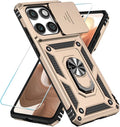 SunStory Compatible with Motorola Moto Edge 2025 Case with HD Screen Protector & Slide Camera Cover & Rotated Ring Kickstand, [Military-Grade] Phone Case for (Golden, Moto Edge 2025) by SunStory