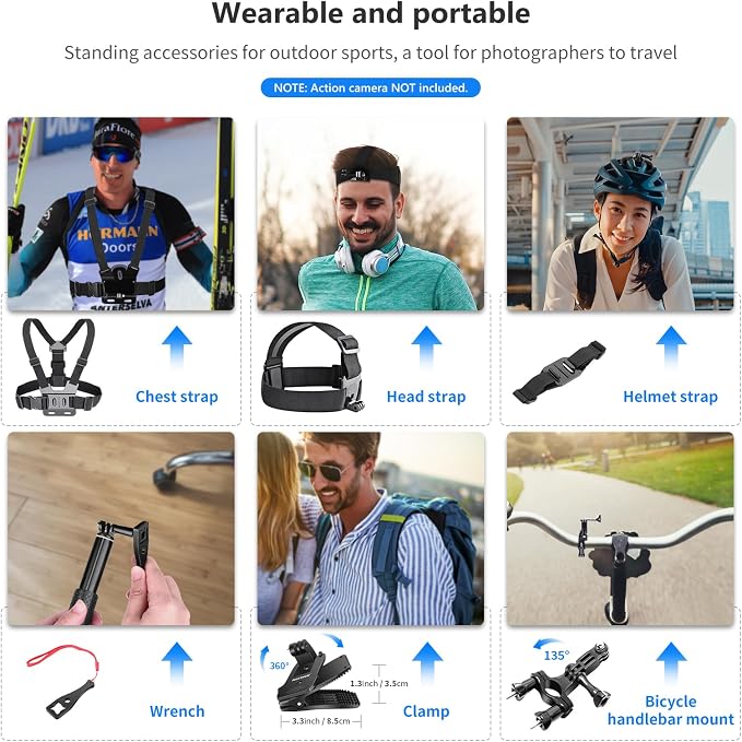 NEEWER 50 in 1 Action Camera Accessory Kit Compatible with GoPro Hero 12 11 10 9 DJI OSMO 4 3 2 Insta360 X3 X2 GO 3 SJCAM DBPOWER AKASO VicTsing APEMAN WiMiUS QUMOX Lightdow Campark Sony Sports DV | Compatible with Hero 12 11 10 9 OSMO 4 3 2 Insta360 X... - Image 4