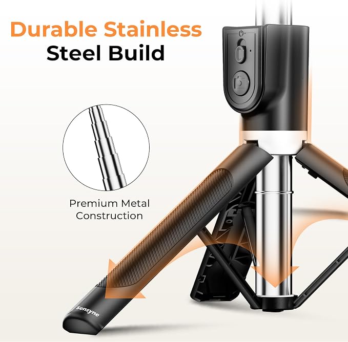 Sensyne Selfie Stick for Phone, Extendable Travel Tripod with Detachable Remote for Photography, Selfies, Compatible with All Cell Phones, Black - Image 4