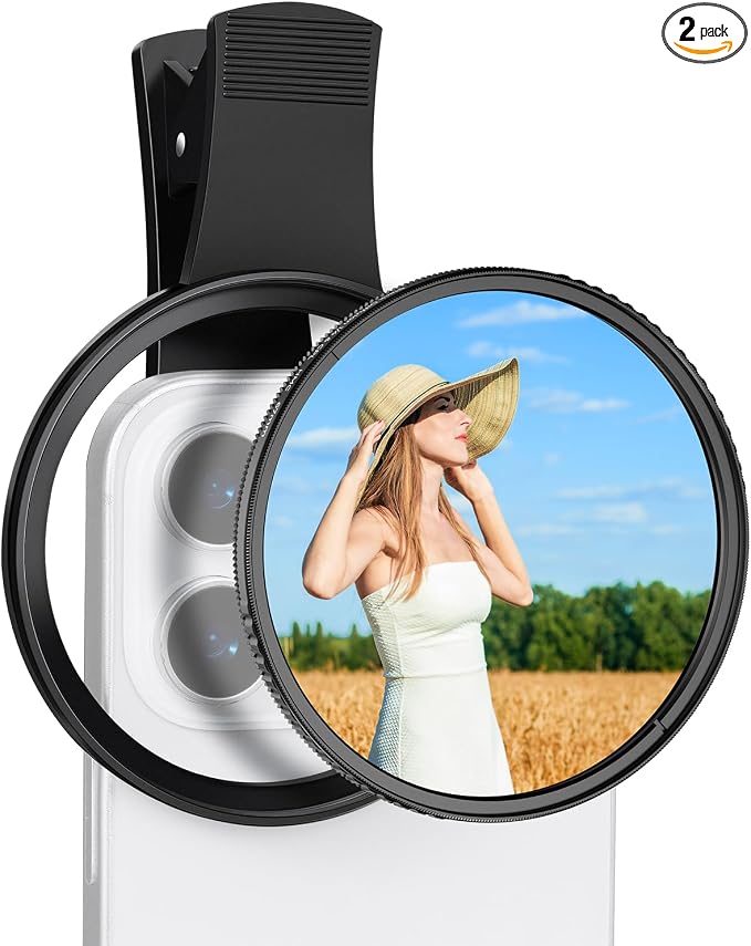 K&F CONCEPT 67mm Clip-on Black Diffusion 1/4 CPL Phone Lens Filter Kit | Mist Cinematic Effect Filter Compatible with iPhone 16 15 14 13 12 11, for Video/Vlog/Portrait Photography, FP101 by KFCONCEPT