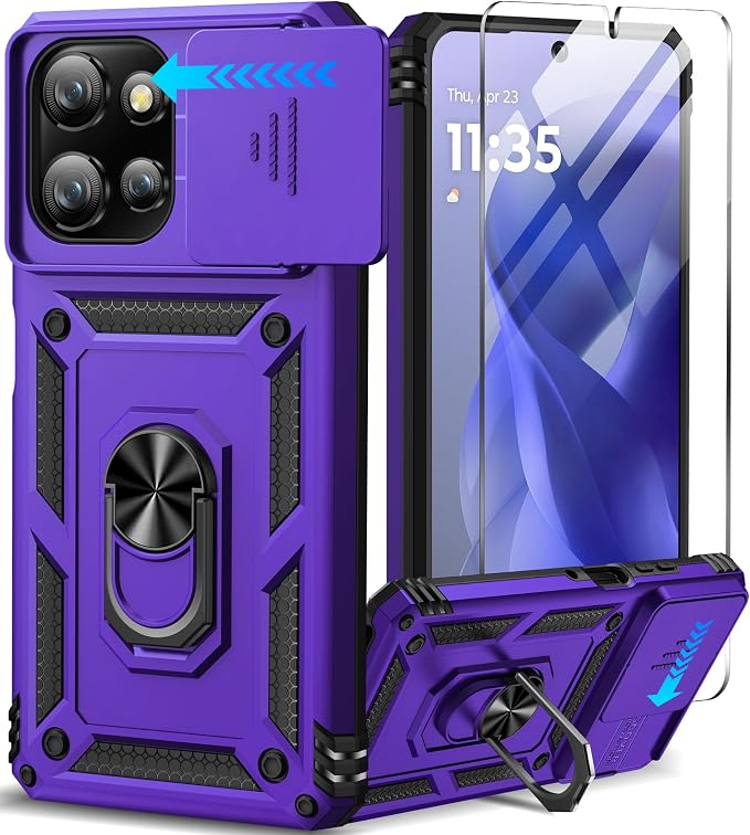 Taisairu for Motorola Moto G Power 2026/G Power 2025 Case with Screen Protector & Slide Camera Lens Cover, Built-in Ring Stand Cover for Moto G Power 2025/Moto G Power 2026 Case (Purple) by Taisairu