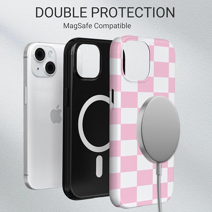 TPU Phone Case for iPhone 15, MagSafe Wireless Charging Compatible, Shockproof Slim Fit Protective Cover with Anti-Yellowing & Raised Camera Protection (Plaid 4, iPhone 15) - Image 6