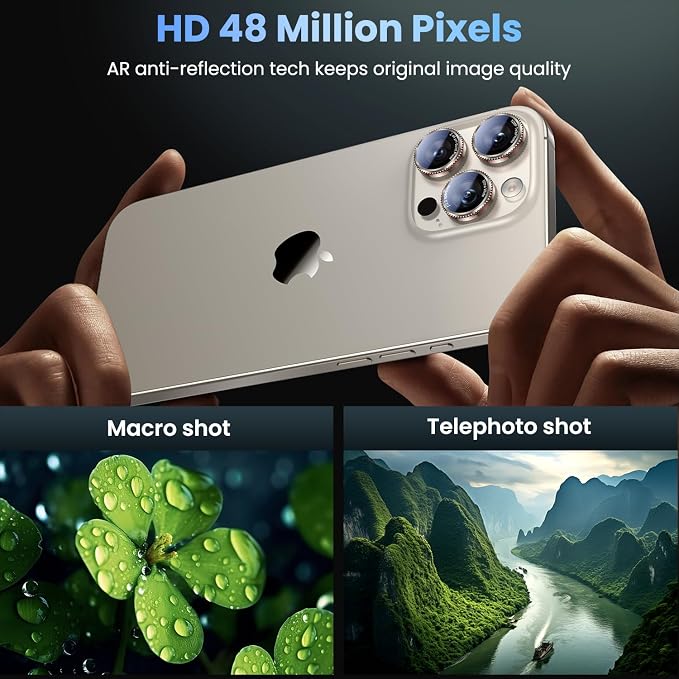 Uyiton for iPhone 17/16/15/14 (Pro Max & Pro) Camera Lens Protector | Unique Lines Text Design, Case-Friendly, Military-Grade Sapphire Glass Metal Camera, Easy to Install, Gearwheel Gray+Red - Image 3
