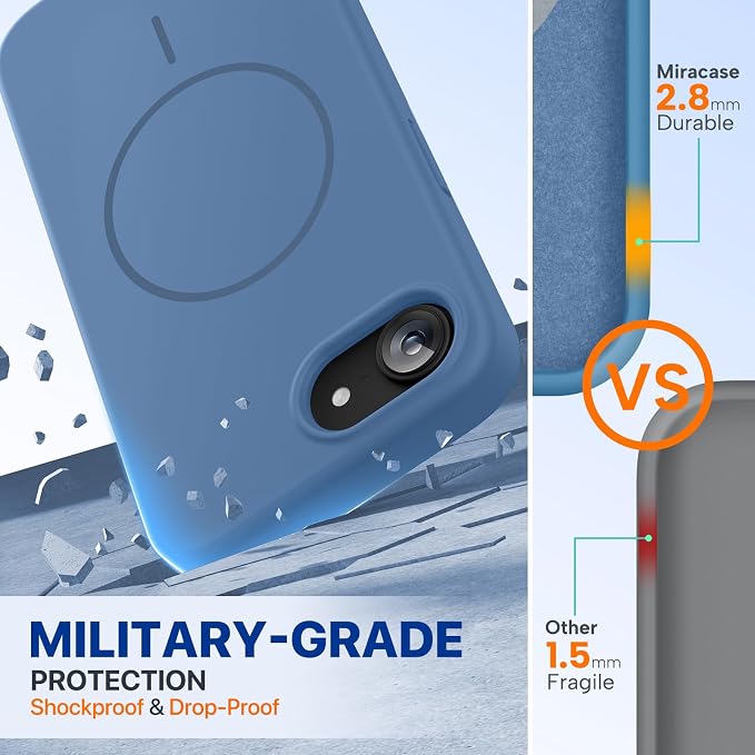 miracase Magnetic for iPhone 17e Case & iPhone 16e Case, [Soft Anti-Scratch Microfiber Lining], Compatible with MagSafe, Silicone Shockproof Protection Phone Case for iPhone 17e/16e, Glass Blue - Image 2
