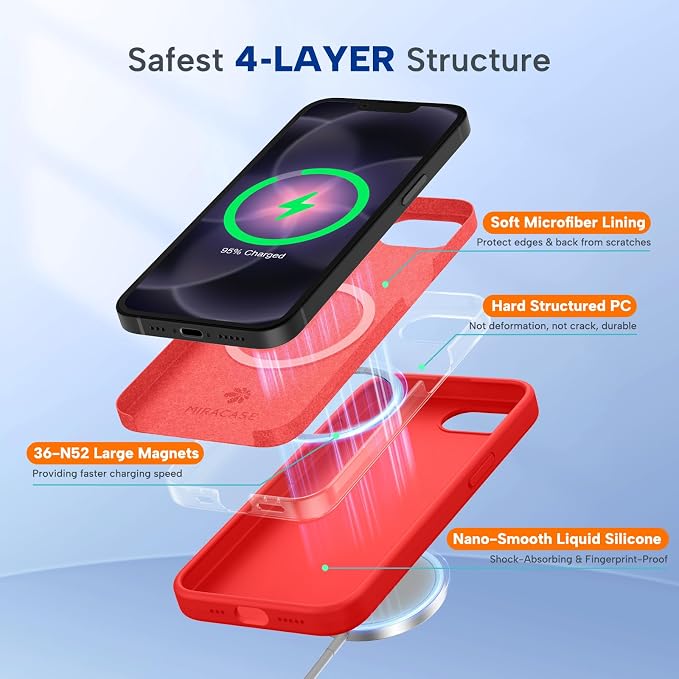 miracase Magnetic for iPhone 17e Case & iPhone 16e Case, [Soft Anti-Scratch Microfiber Lining], Compatible with MagSafe, Silicone Shockproof Protection Phone Case for iPhone 17e/16e, Red - Image 3