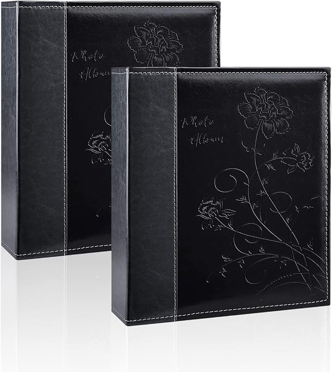 Artmag Photo Album 5x7 2 Packs Clear Pages Pockets Leather Cover Slip Slide in Photo Album Book Each Holds 100 Vertical 5x7 Photos Picture Book for Wedding Family (Black) by Artmag