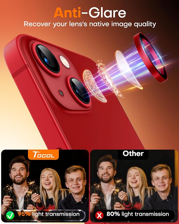TOCOL Camera Lens Protector for iPhone 13 / iPhone 13 Mini Tempered Glass HD Individual Scratch Resistant Camera Cover Accessories Case Friendly 2 Pack（Red） - Image 6